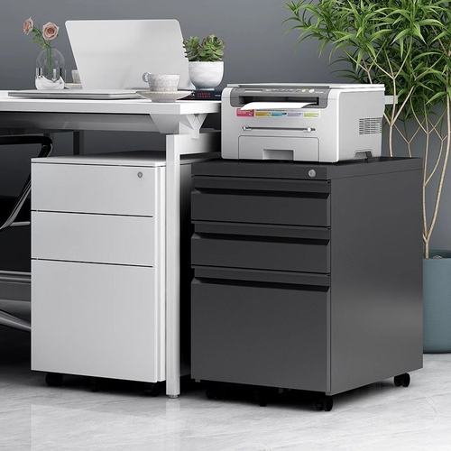 办公桌下活动柜带轮子移动矮柜带锁钢制储物收纳抽屉柜铁皮文件柜