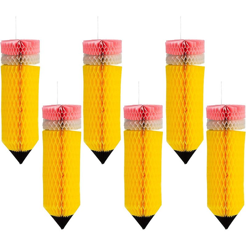 亚马逊开学季返校季铅笔蜂窝教室装饰学校装饰拉花返校派对装饰