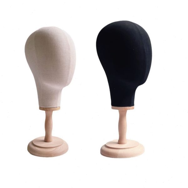 新款米白色包布头模黑色模特头帽架帽子展示架帽托配实木底座可拆