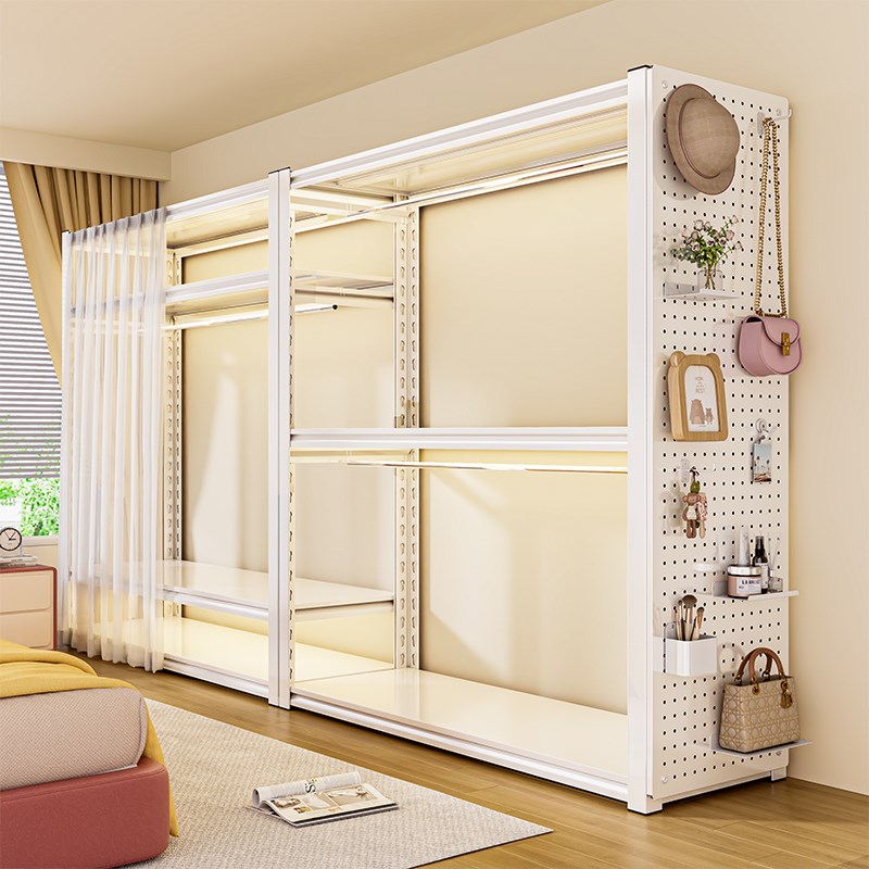 货架衣柜置物架家用钢制简易组装衣帽架卧室出租房洞X洞板金属衣