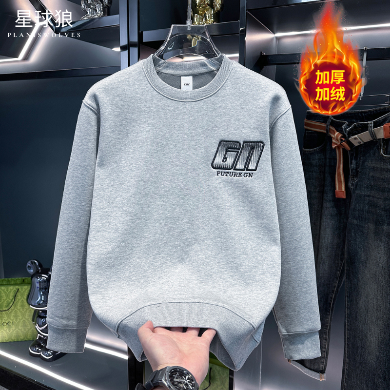 欧货男士潮流高端冬季圆领加绒卫衣加厚字母刺绣时尚保暖长袖上衣,男装,卫衣,淘宝优惠券,粉丝福利购,淘宝优惠卷