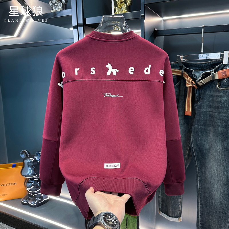 高端设计感2026新款马年本命年男士圆领字母印花卫衣潮牌长袖上衣