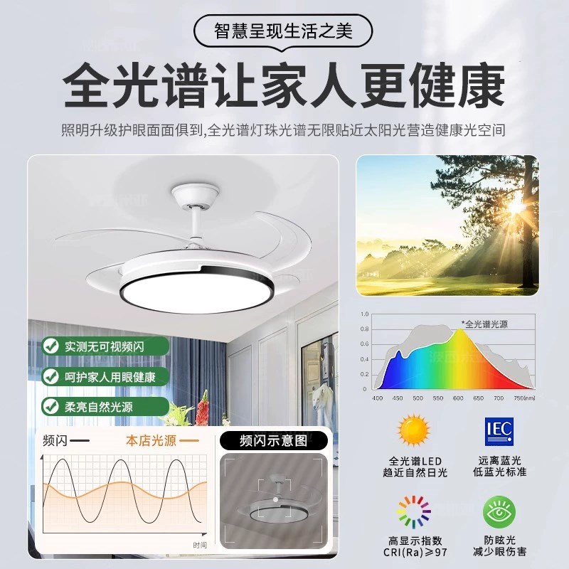 客厅智能饭厅隐形吊扇灯新款家用C变频大风力吊扇灯无极卧室吸顶