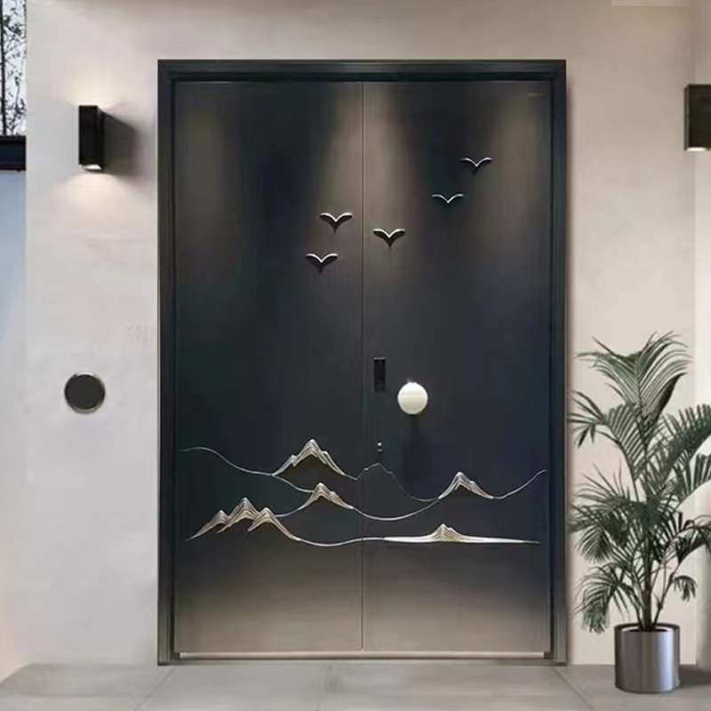 中式铸铝门别墅大门轻奢简约客厅家用双开入户智能大门新中式大门