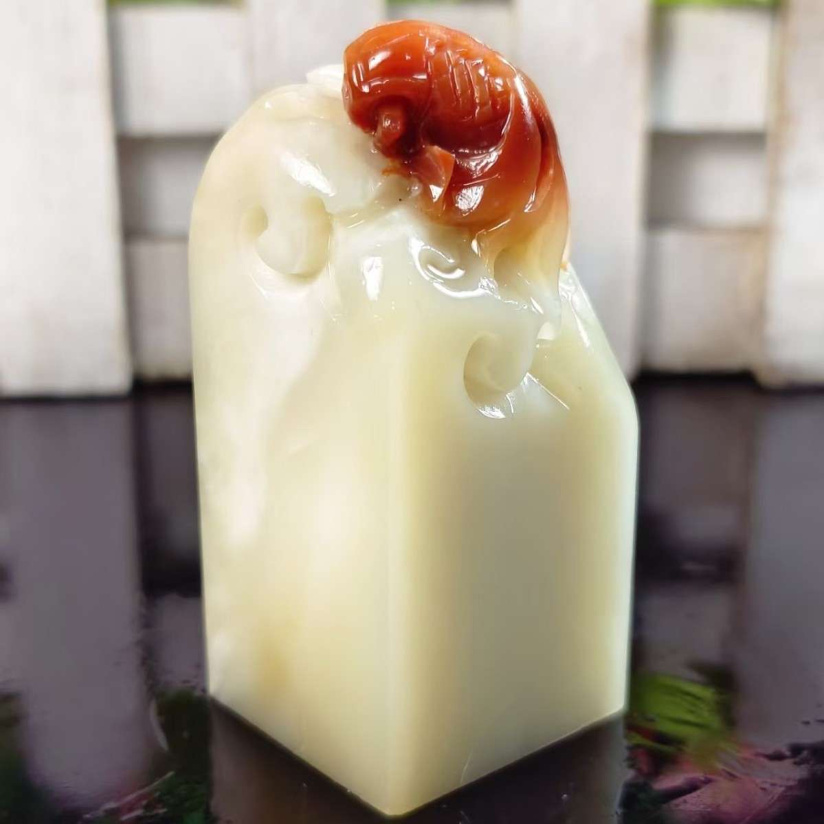 寿山石篆刻石料芙蓉石钮头巧色金鱼金玉满堂题材送礼收藏印章摆件