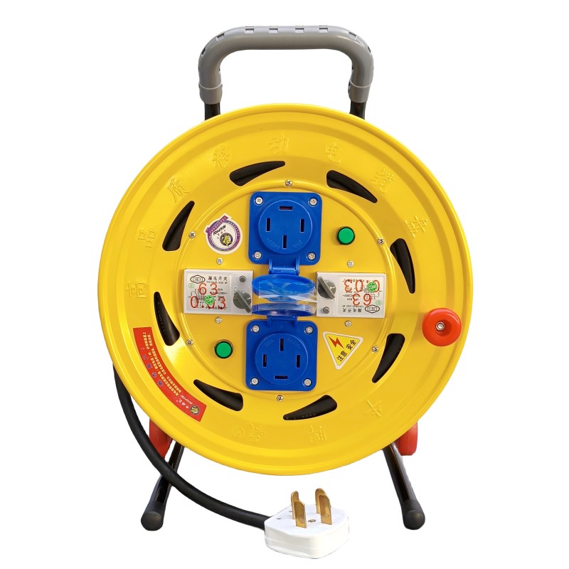 380V一机一闸双漏报插座移动电缆拖线盘电源延长T接线卷线盘绕线