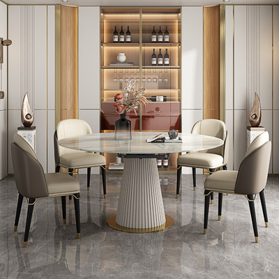 折叠岩板伸缩餐桌可变圆桌现代轻奢家用大户型Q10人方圆两用餐桌