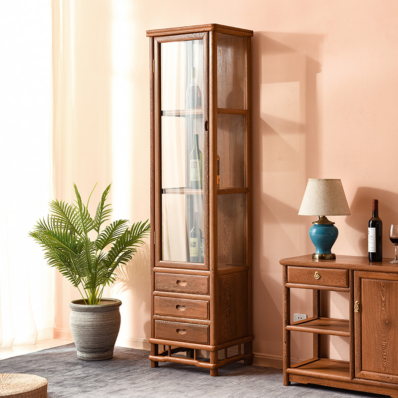 鸡翅木书柜书房明式实木书架带玻F璃门收纳柜中式红木家俱书橱