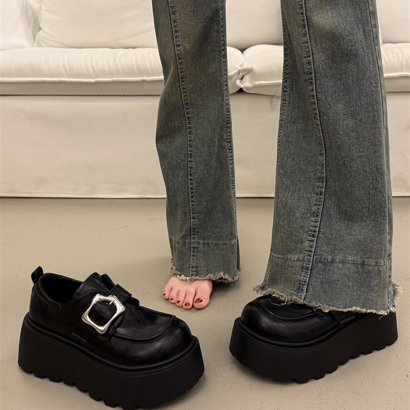 英伦覆古厚底增高小皮鞋女夏季百搭黑色单鞋2025新U款玛丽珍松糕