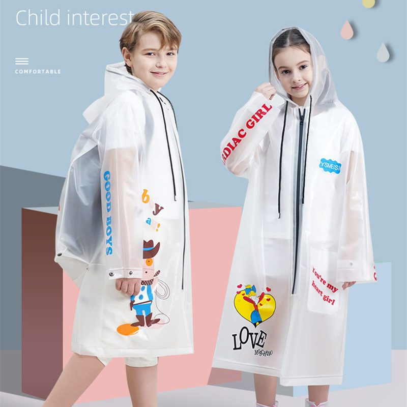 时尚儿童雨衣加长背包TPU女童男童小童中大童防大雨上学书包雨披