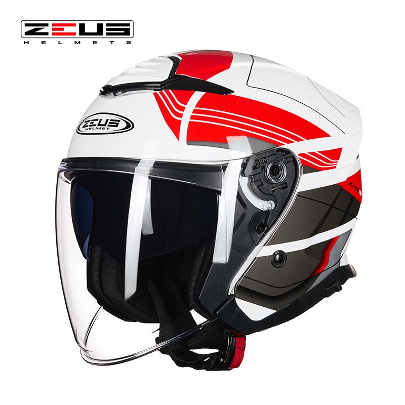 ZEUS瑞狮头盔男摩托车半盔四季双镜片3C认证安全帽3/4盔