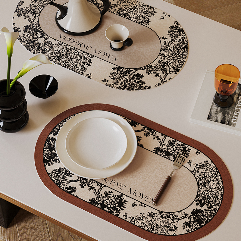 艾琳娜现代中古风皮革餐垫防水防油碗垫隔热垫桌垫西餐垫高档盘垫
