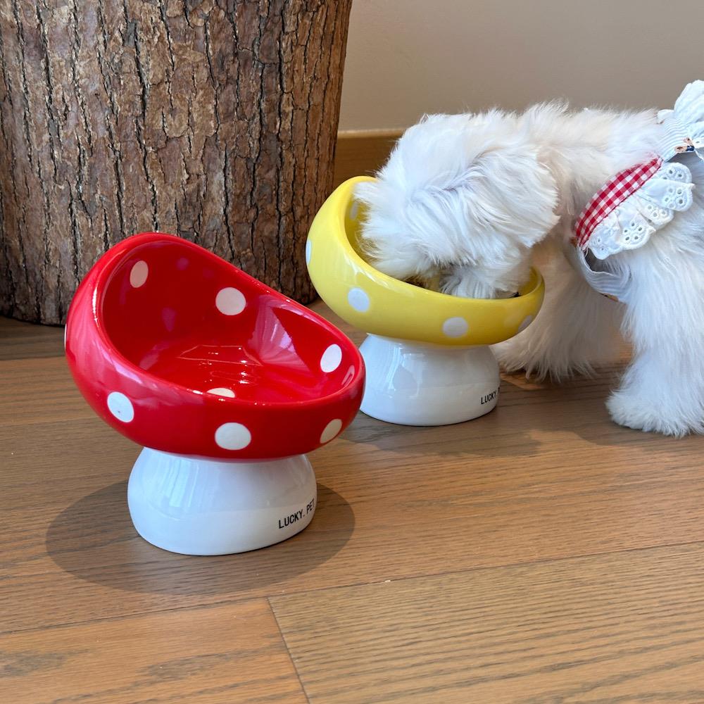 蘑菇猫碗陶瓷护颈宠物猫咪狗狗斜口防打翻防黑下巴高脚喝水猫盆