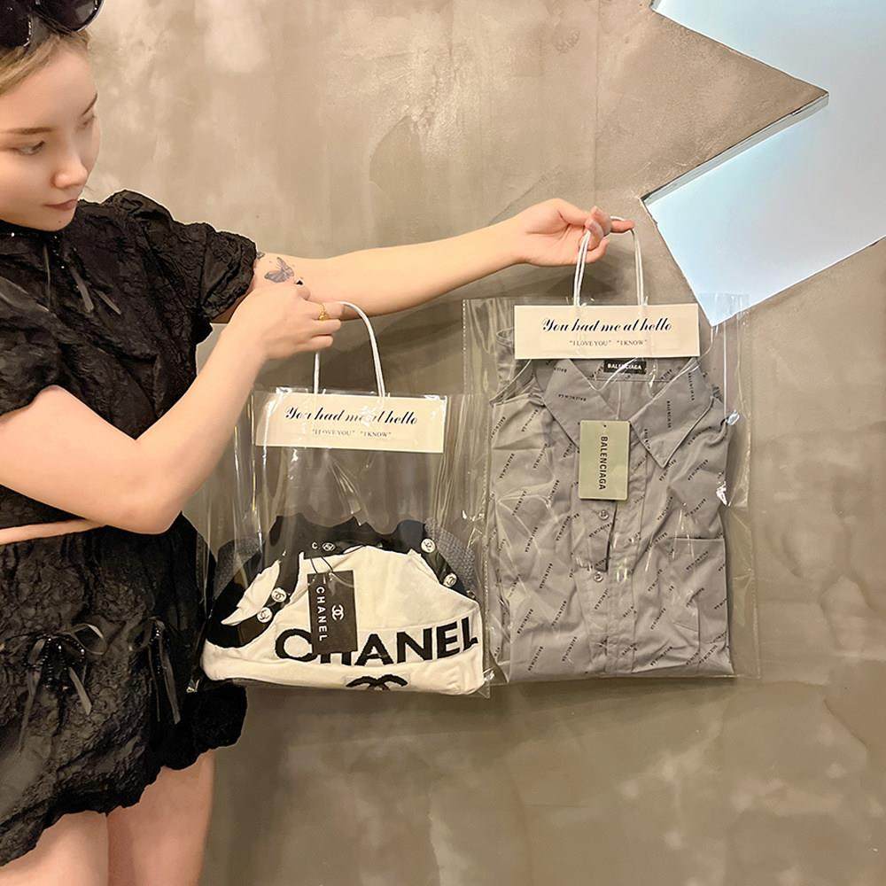 ins风透明童女装袋子服装手提袋伴手礼石膏娃娃包装袋塑料袋定制