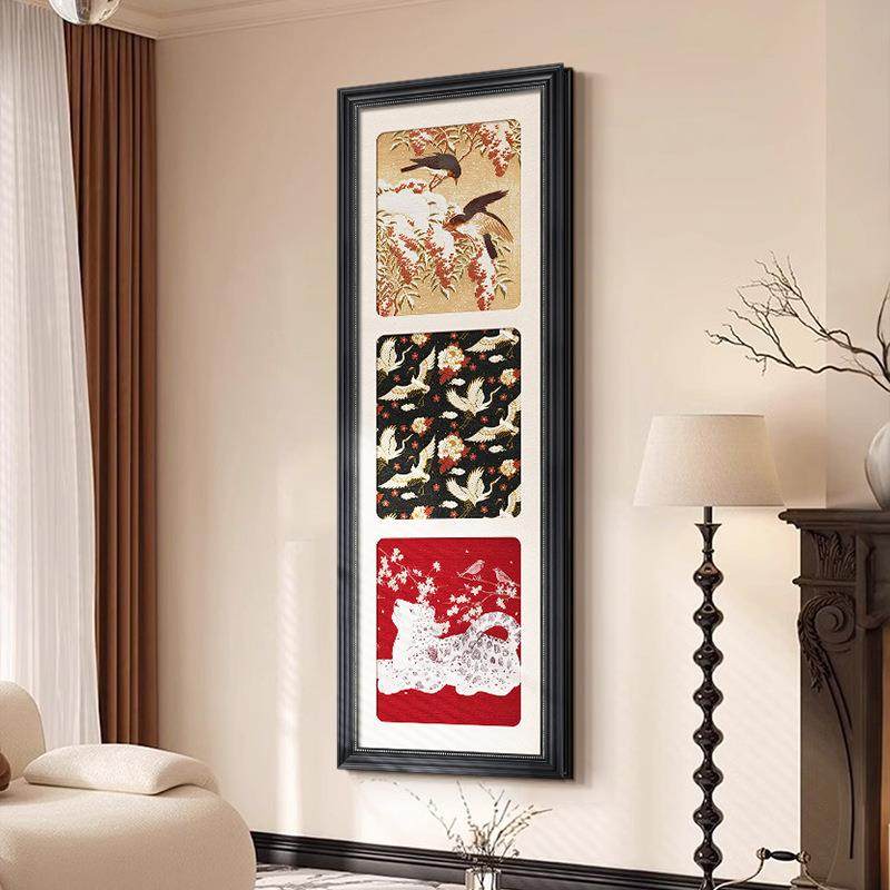 宋式美学花鸟玄关斗柜装饰画新中式客厅壁画法式复古走廊过道挂画