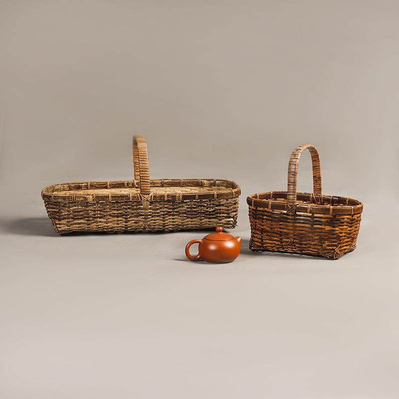 手工紫竹提篮 手提竹编篮子传统复古手工竹艺收纳茶篮小果篮花篮