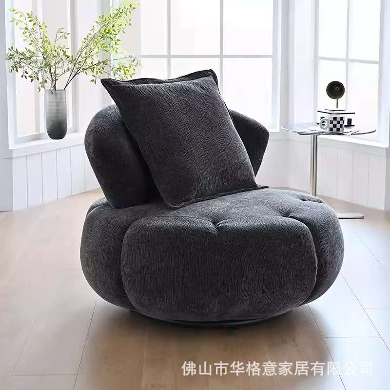 法式复古南瓜单人沙发客厅复古灰沙发椅奶油色系卧室小沙发椅简约