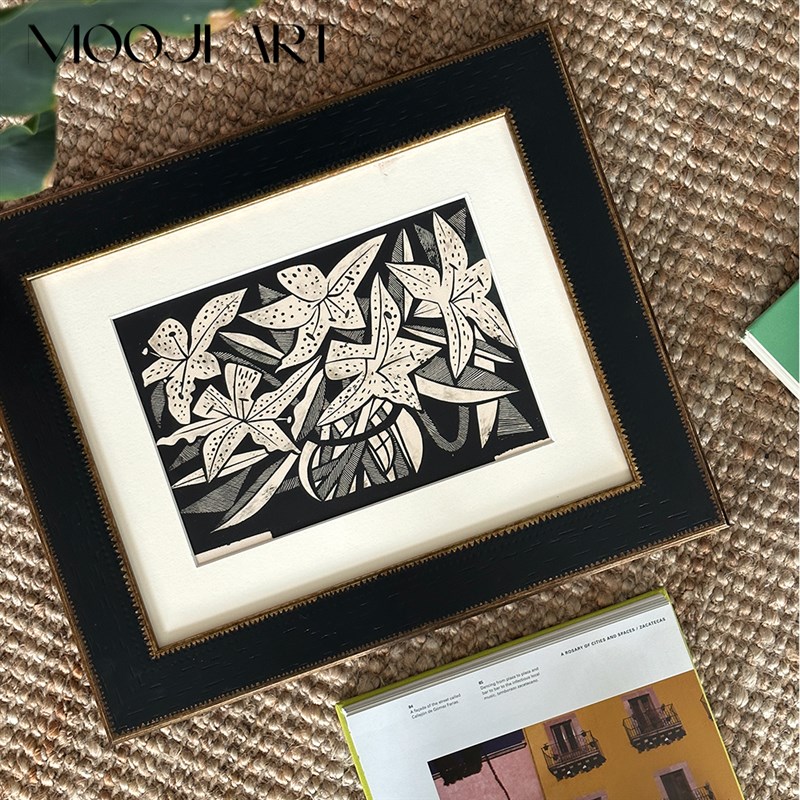 百合春天】木吉中古风客厅背景墙装饰画高级感玄关挂画复古艺术画图片
