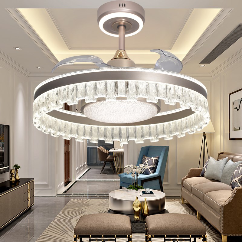 2025新d款全光谱简约中山高端隐形风扇吊灯全铜电机智能语音三色