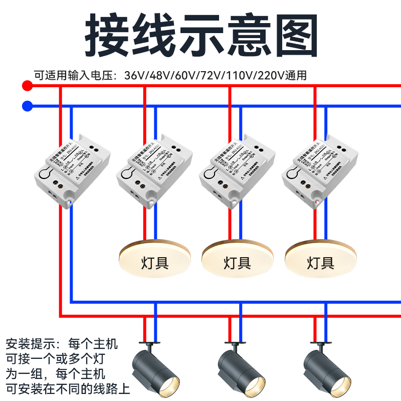 遥控开关无线遥控多路电源灯控智能灯光控制器家用2T20V遥控通断