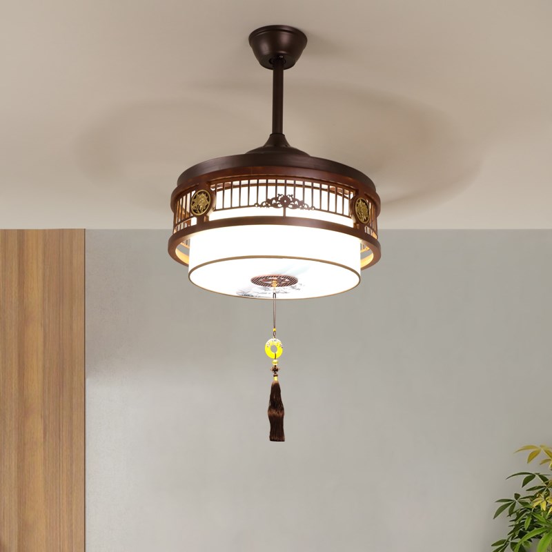 新中式风扇吊灯卧室客厅实木隐形家用F中国风复古电扇变频餐厅吊