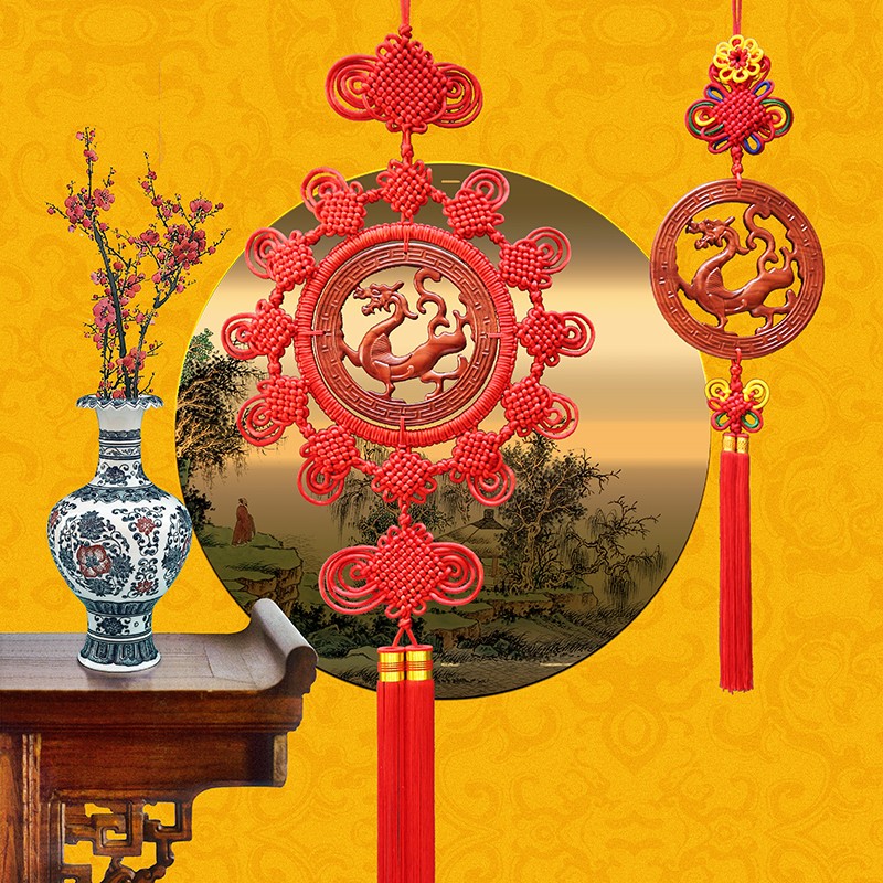 中国结桃木特大l号九龙凤客厅玄关卧室电视背景墙挂件