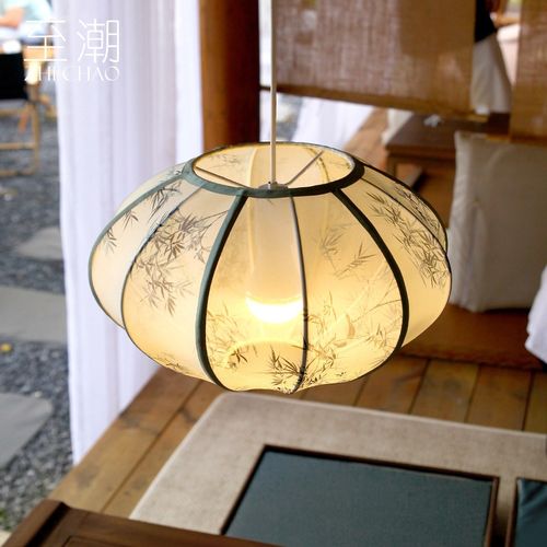 中古复古餐厅灯笼简约新中式火锅店酒店客厅书房卧室茶室布艺吊灯