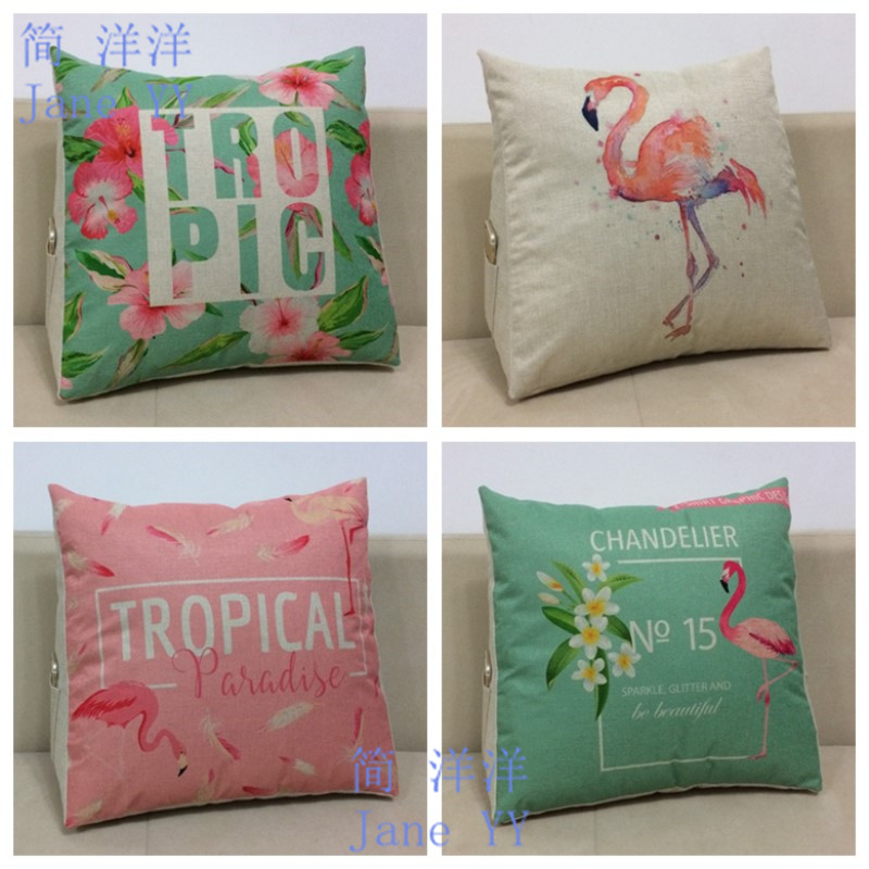 三角靠垫火烈鸟沙发靠枕亚麻抱枕办公室椅靠背榻榻米护腰靠飘窗垫