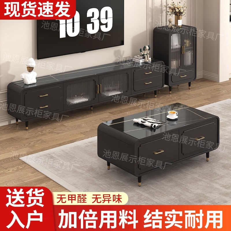 新款欧式复古电视柜茶几组合小户型客厅家用经典黑色边柜储物柜
