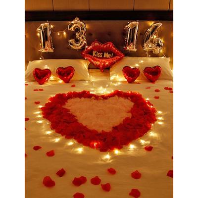 花瓣情人节浪漫求婚表白生日酒店房间床装饰布置制造情人节