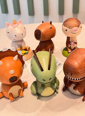 森活木质有趣车载摇头摆件中控台汽车内饰饰品实木弹簧恐龙情人节