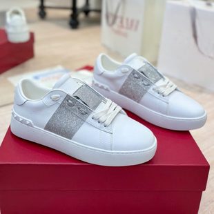 系带 小白鞋 女牛皮新款 女铆钉年百搭休闲鞋 银色欧货2025拼色时尚