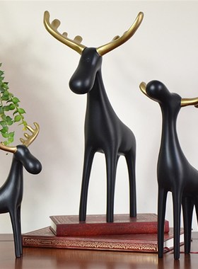 创意简约现代客厅家居艺术装饰品金角鹿树脂玄关动物麋鹿桌面摆件