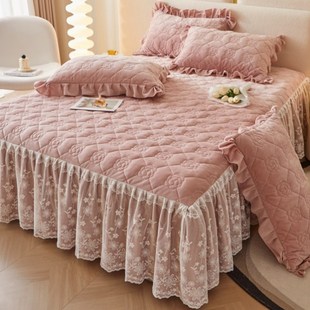 加绒加厚蕾丝边珊瑚绒床单床罩床围裙 A类婴儿绒夹棉床裙单件冬季