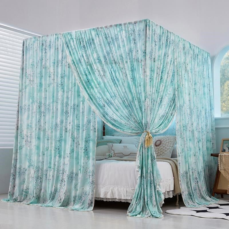 新款定制婚庆高档加粗四柱实木支架防尘顶蚊帐挡空调风床幔1.8m米