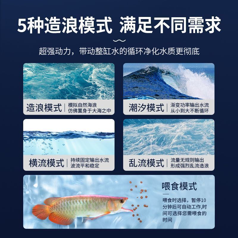 鱼缸环流泵超静音造浪泵潜水打浪器变频小型冲浪T泵吹鱼粪循环横