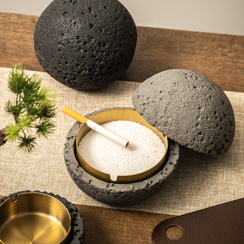 水泥烟灰缸创意个性潮流防飞灰带盖客厅家用办公室装饰烟灰缸