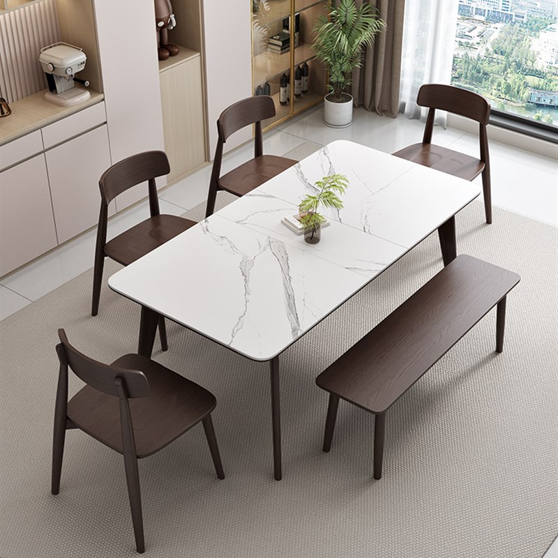 伸缩实木岩板餐桌小户型家用现代简约长方形饭桌24款可拉伸实木桌