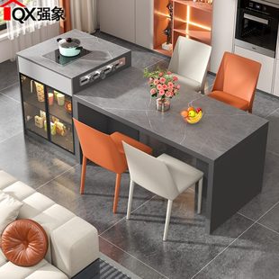 厨房中岛台茶台隔断吧台定制E32 轻奢岩板岛台餐桌一体家用开放式