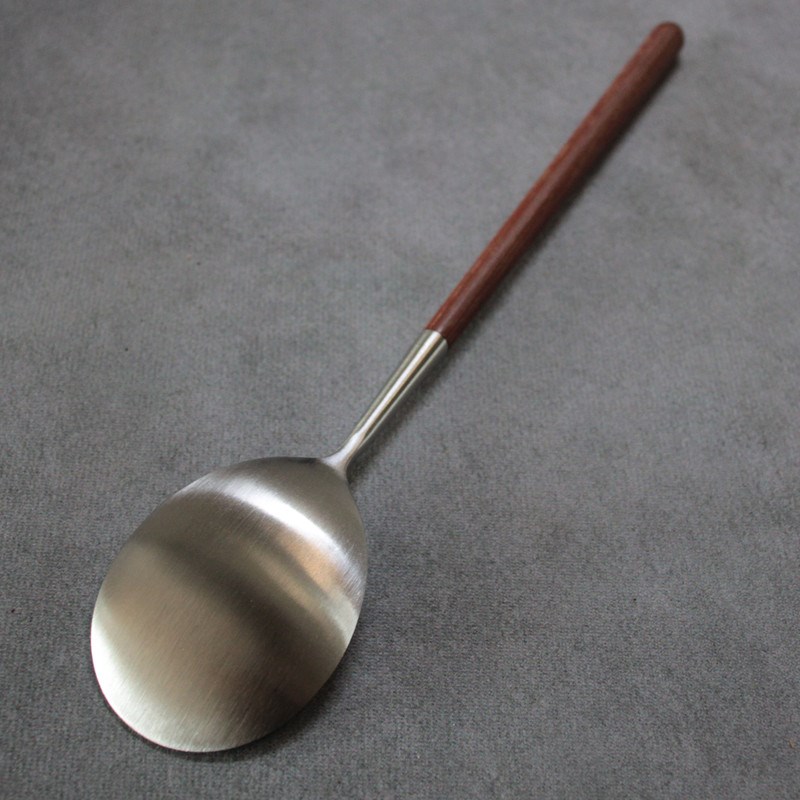 纤细花梨木圆柄30n4勺子亚光不锈钢餐勺圆头饭勺长柄汤匙高档餐具