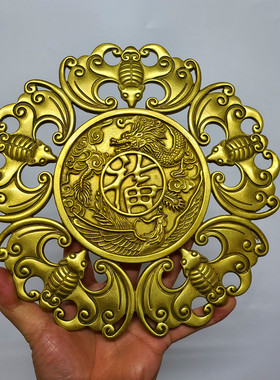 黄铜镂空五福临门挂件摆件铜器工艺品家居P室内办公室摆饰挂饰