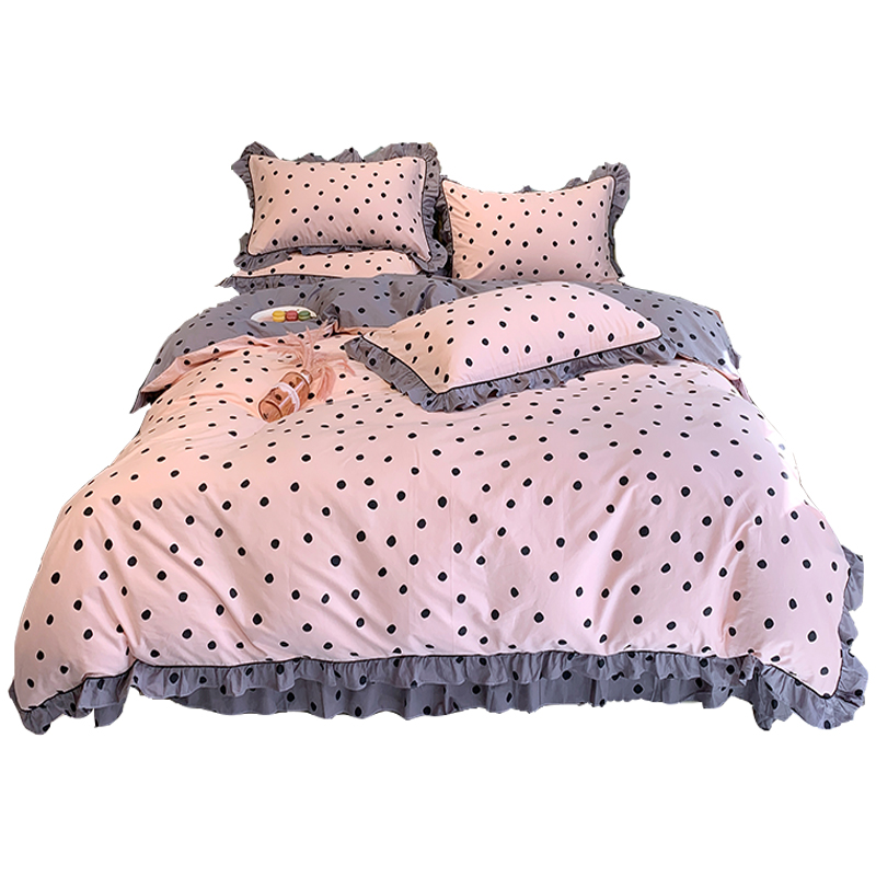 波点欧式全棉100四件套新款春秋床单公主风北欧网.红床上用品