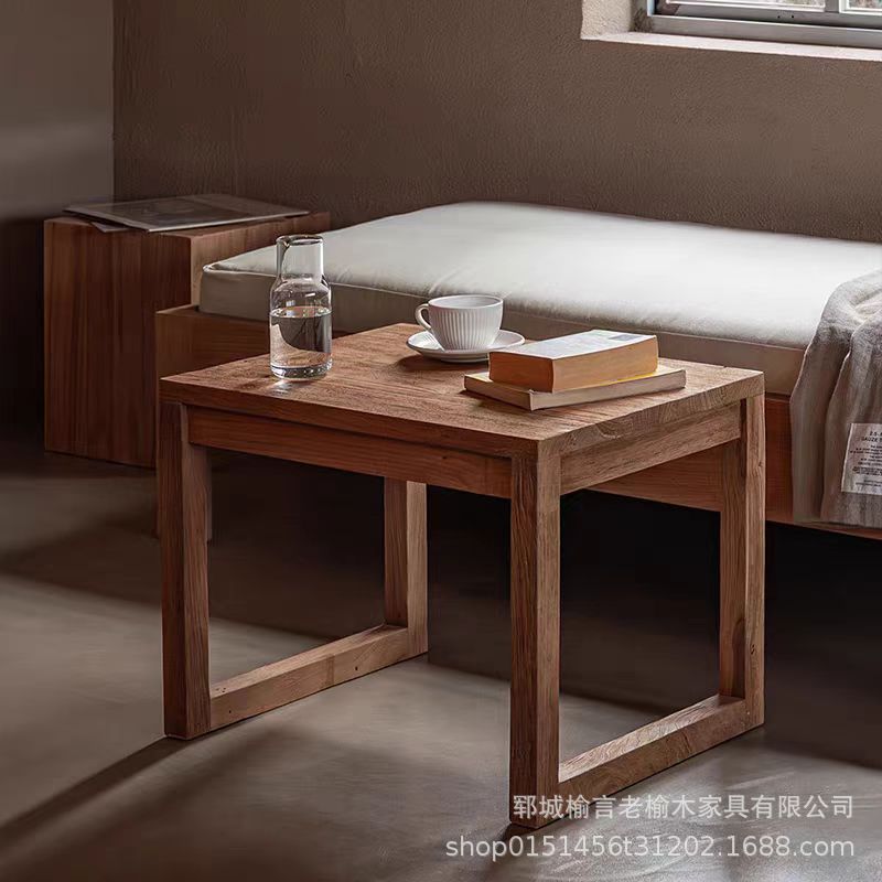 老榆木茶几客厅沙发旁边几民宿酒店小型茶台餐桌复古实木方形桌子