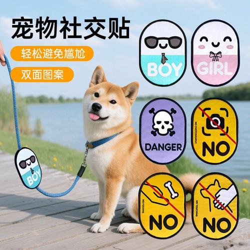 宠物牵引绳魔术贴猫狗警告牌猫牌提示语标贴遛狗绳装饰防摸防喂食