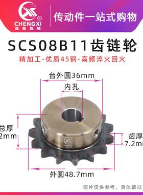 SCS高品质成型孔链轮4分11齿 08B11T外径48.7 精车内孔键槽顶丝