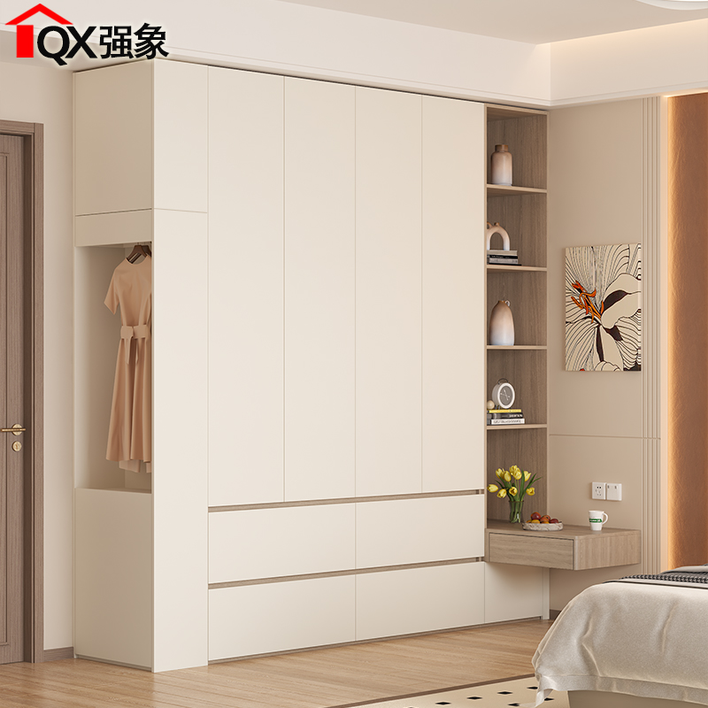 奶油风转角衣柜家用卧室分段式大衣柜床头柜一体小户型定制A67