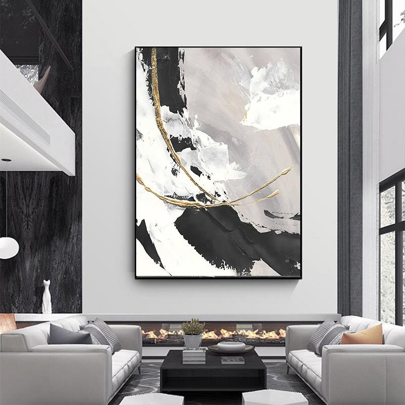 意大利Normcore黑白抽象地板到天花板客厅入口沙发背景墙装饰画走