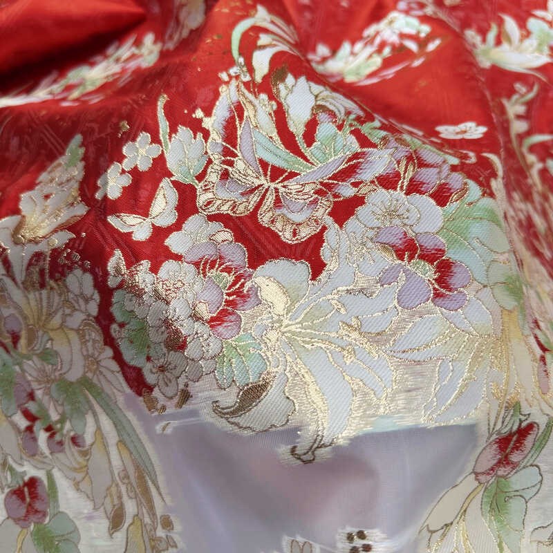 蝶影百合 织金拼纱料马面裙面料汉服布料提花暗纹妆花春夏国风