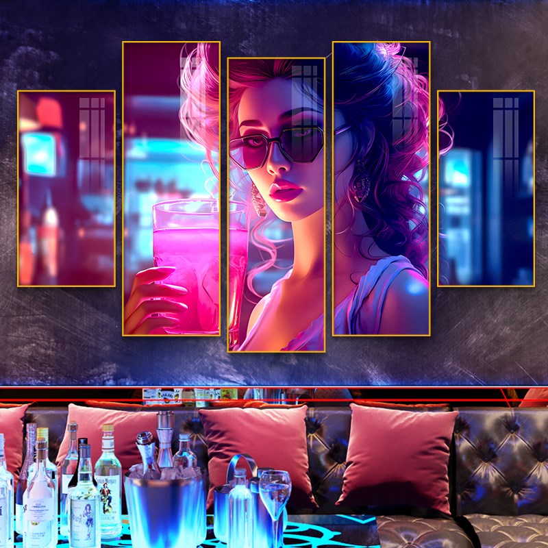 赛博朋克KTV套房包厢壁画高级酒店装饰画吧台形象墙组合海报挂画