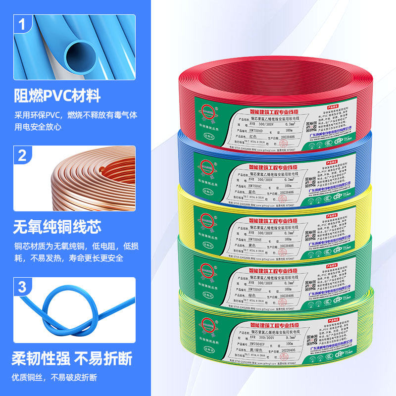 国标RV电线电源控制线0.3 0.5 0.75 1平方多股铜芯软电子线信号线